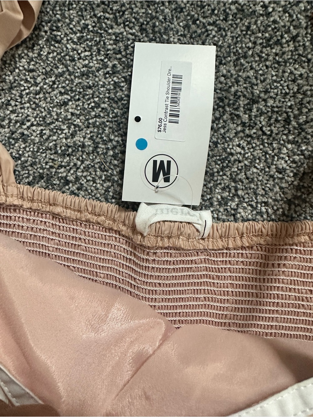 Tie-Strap Midi dress in Light Beige with white trim - Picture 2 of 3